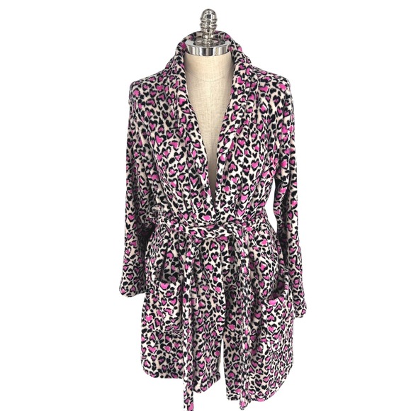 Victoria's Secret Plush Robe Heart Leopard‎ Print Cozy Spa Bath Medium / Large - Picture 1 of 5
